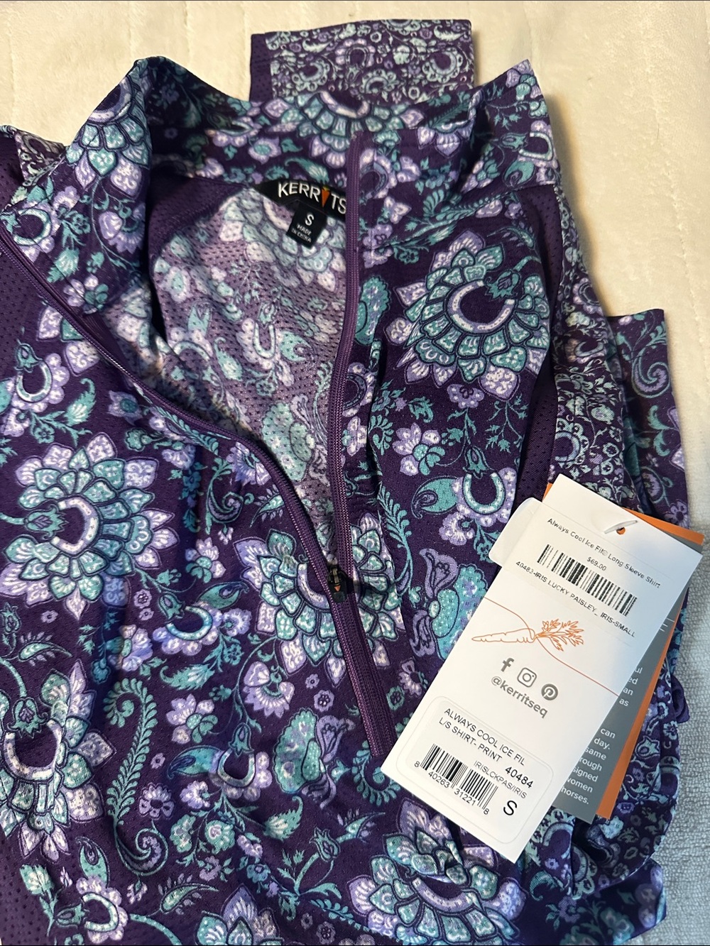 Kerrits Purple Floral Quarter-Zip Performance Shirt